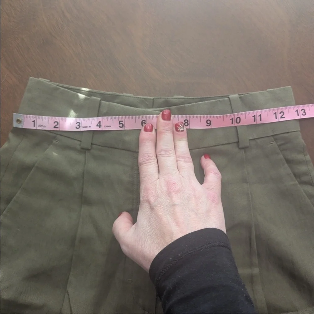 COS RELAXED LINEN-BLEND WIDE-LEG PANTS DARK KHAKI GREEN 2 Small